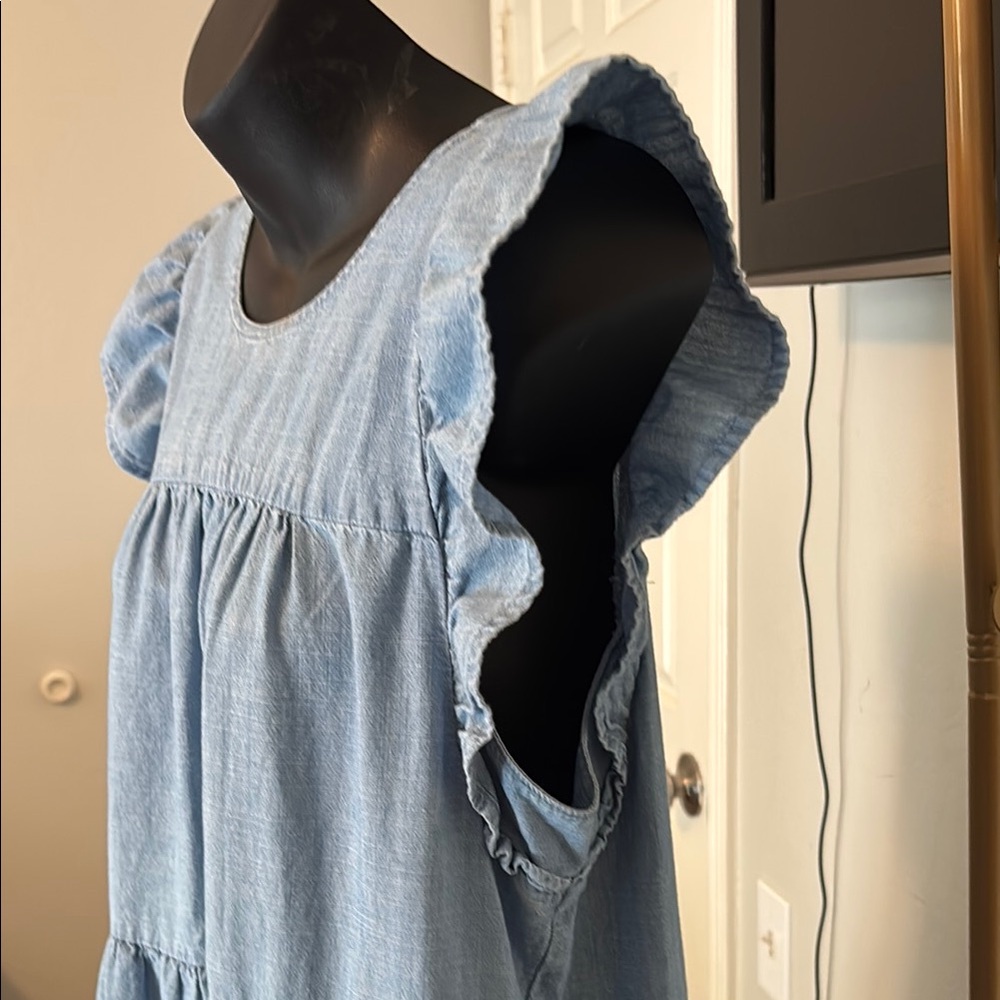 Light Blue Ruffle Sleeve Tiered Dress - Picture 7 of 9